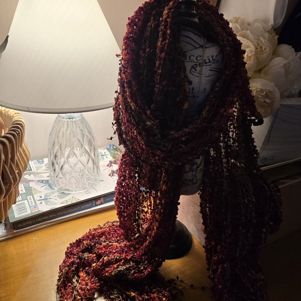 American Vintage Red Scarf with Rich Texture and Shimmering Accents